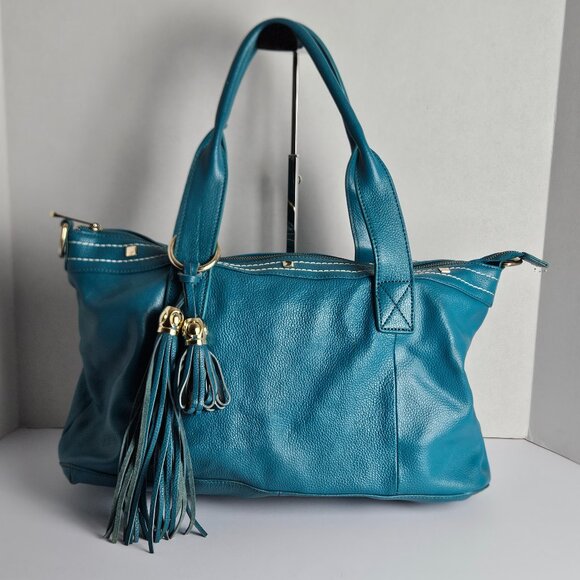 Cuore & Pelle Amelia Leather Bag – Teal Blue Tote with Tassel Detail - Picture 1 of 16